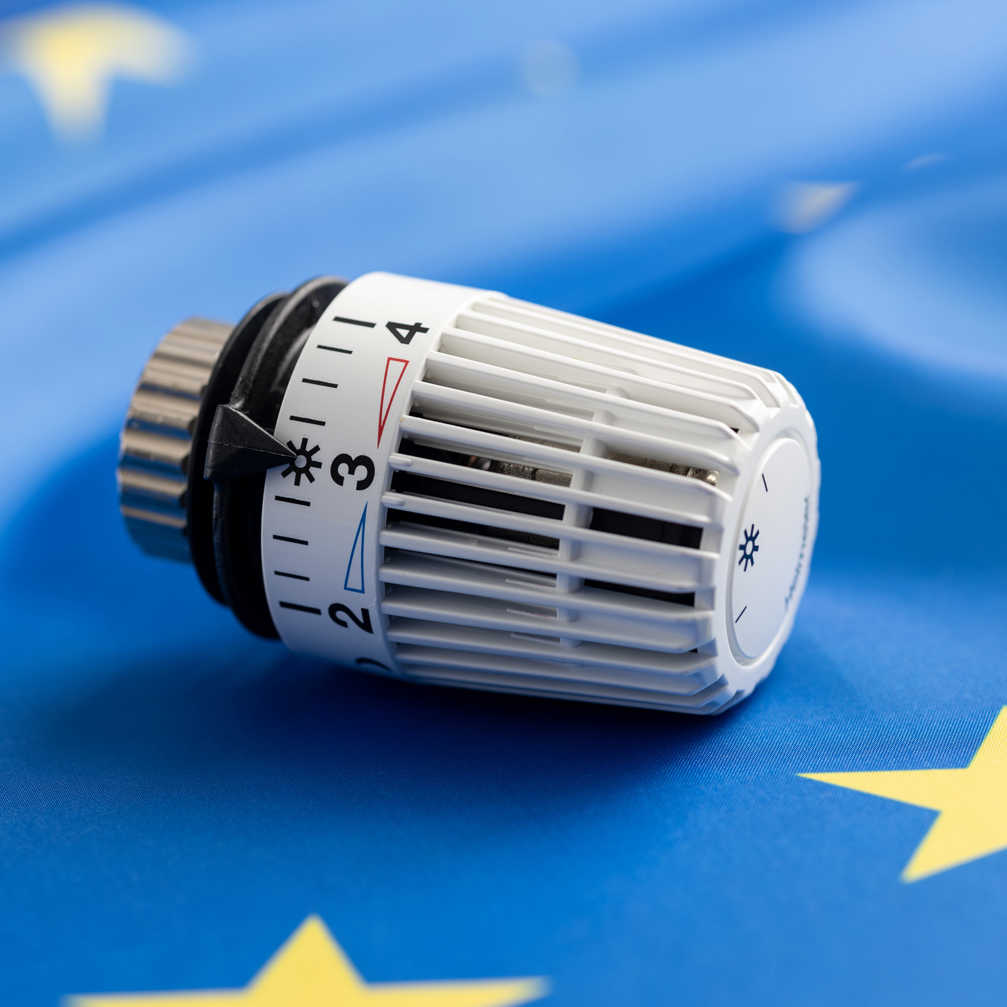Thermostatic Valve On European Union Flag Concept